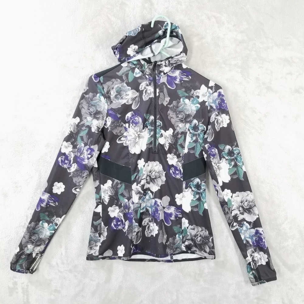 Adidas Stella McCartney Hoodie Women M Black Floral Climacool Jacket Athletic